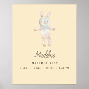 Customizable Light Yellow Pink Bunny Nursery Poster