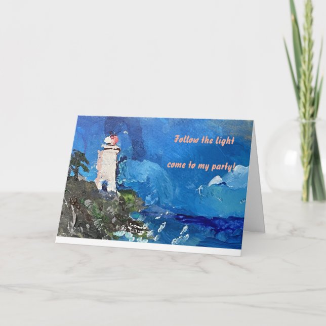 Customizable Lighthouse by the Ocean  Invitation (Front)
