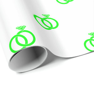 Customizable Lime Green Wedding Rings on White Wrapping Paper
