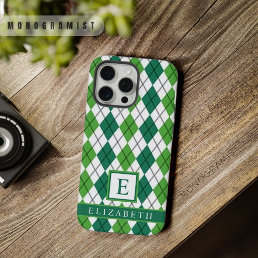 Customizable Lime White Forest Green Argyle  iPhone 15 Pro Max Case