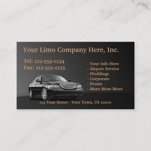 CUSTOMIZABLE Limousine Business Cards