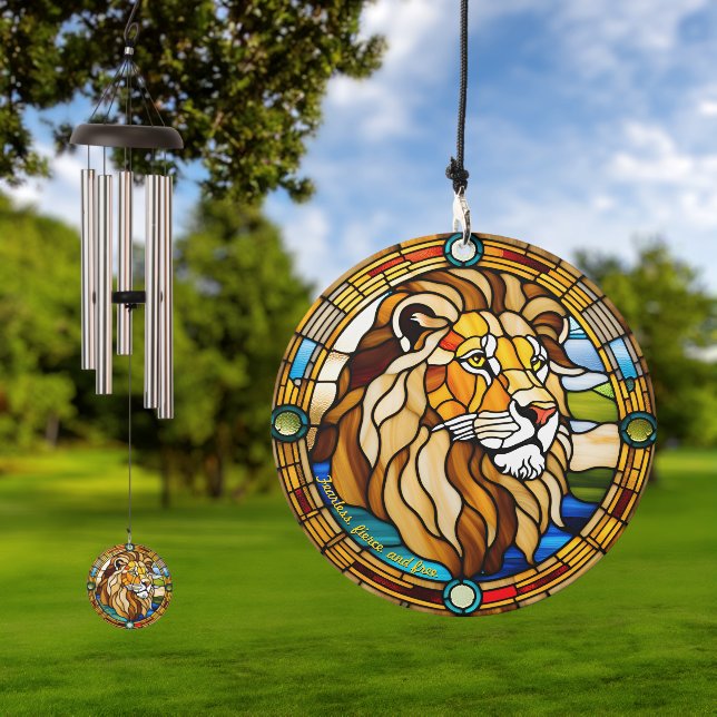 Customizable Lion Stained Glass Look  Wind Chime (Outdoor)