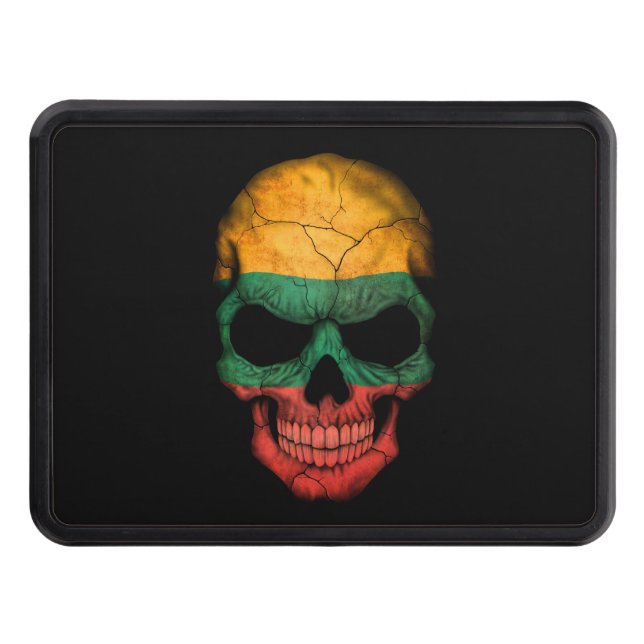 Customizable Lithuanian Flag Skull Trailer Hitch Cover (Front)