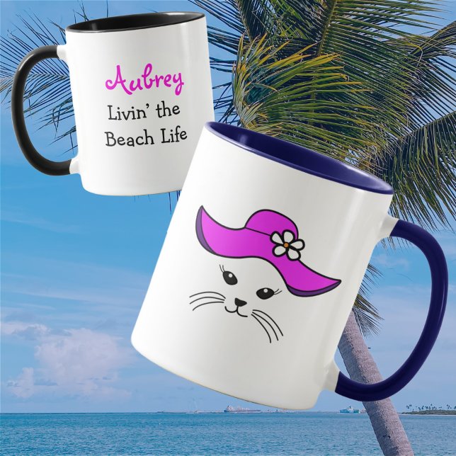 Customizable Little Cat Beach Girl  Mug (Creator Uploaded)