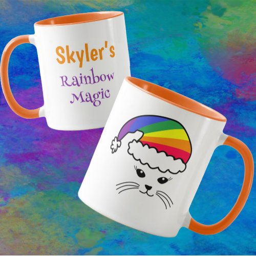 Customizable Little Cat Rainbow Santa  Mug