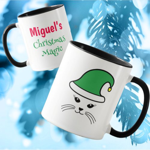Customizable Little Cat Santa Elf  Mug