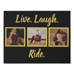 Customizable "Live Laugh Ride" Horse Photo Set Faux Canvas Print