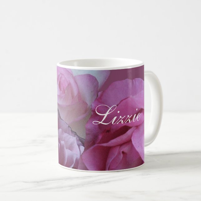 Customizable Lizzie name pretty pink roses girly Coffee Mug (Front Right)