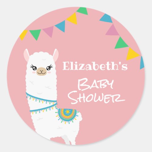 Customizable Llama Baby Shower Classic Round Sticker