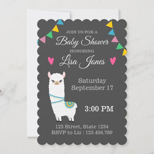 Customizable Llama Baby Shower Invitation (Front)