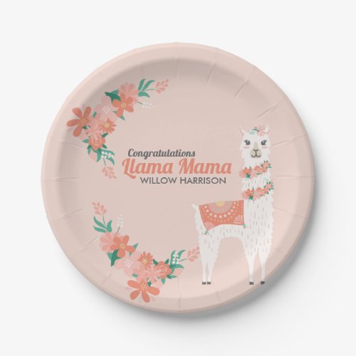 Customizable Llama Mama Baby Shower Floral Plate