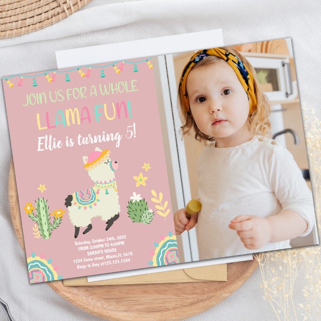Customizable Llama Party Invitations for Kids (Llama invitations with photo)