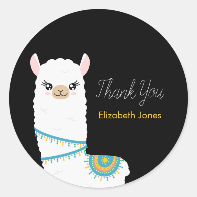 Customizable Llama Thank You Classic Round Sticker (Front)