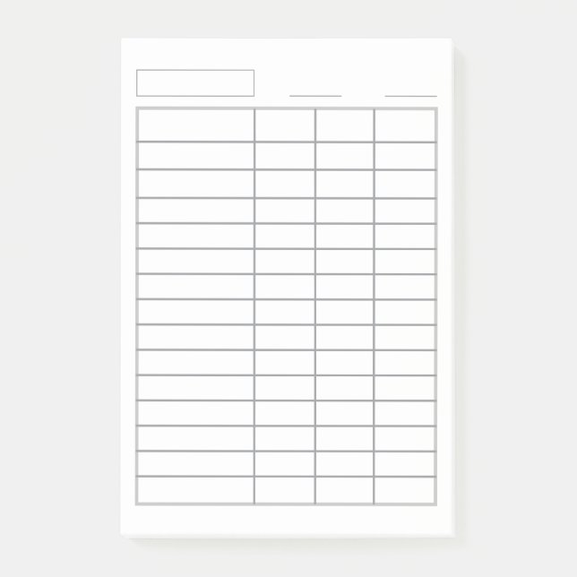 Customizable Log 4 Column Multipurpose Record Log  Post-it Notes (Front)