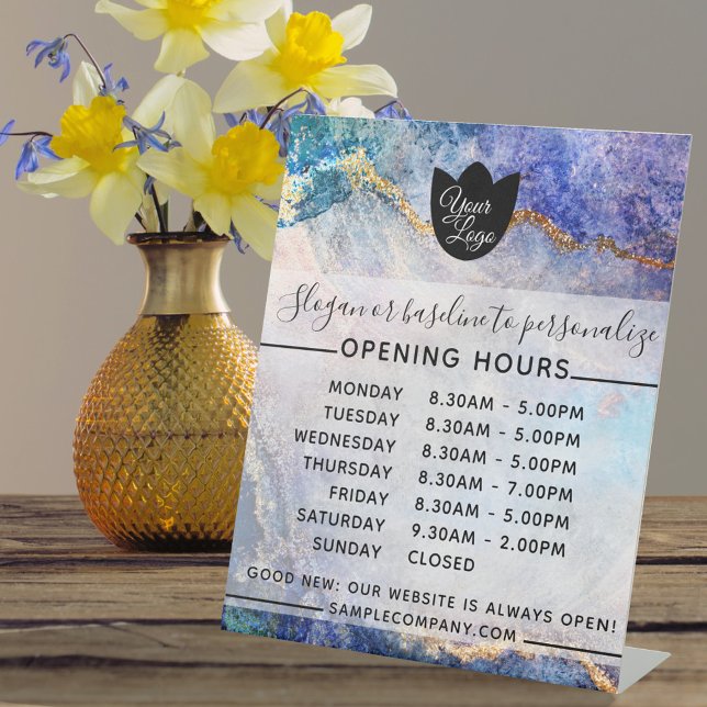  Customizable Logo And Text Business Opening Hours Pedestal Sign (Creator Uploaded)