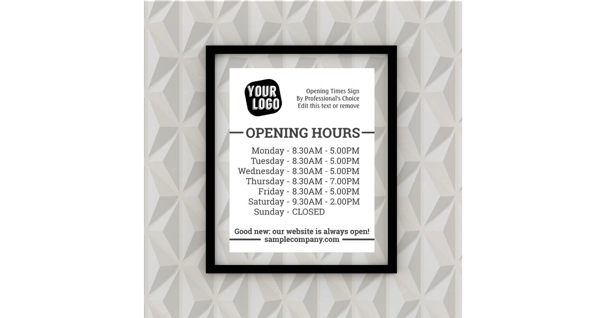 Operating Hour Poster Customizable Logo And Text Business Opening Hours Poster | Zazzle