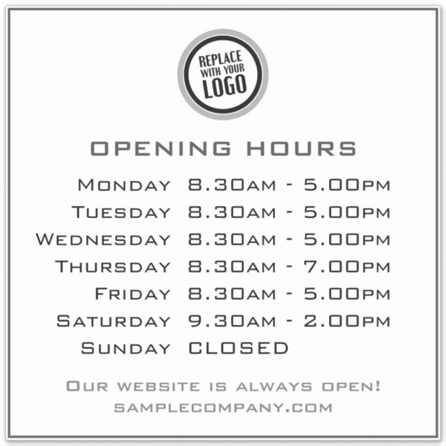 Customizable Logo And Text Business Opening Hours Sticker (Front)