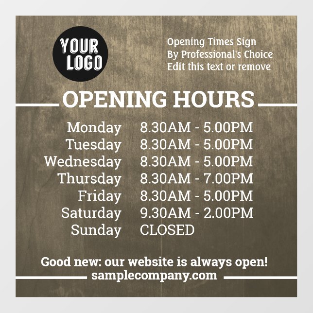  Customizable Logo And Text Business Opening Hours Wall Decal (Front)