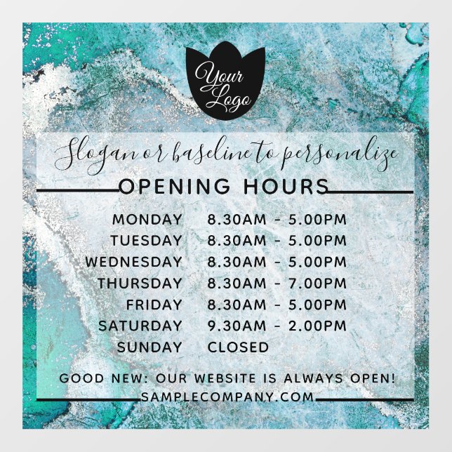  Customizable Logo And Text Business Opening Hours Wall Decal (Front)