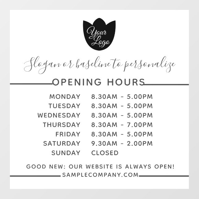  Customizable Logo And Text Business Opening Hours Wall Decal (Front)