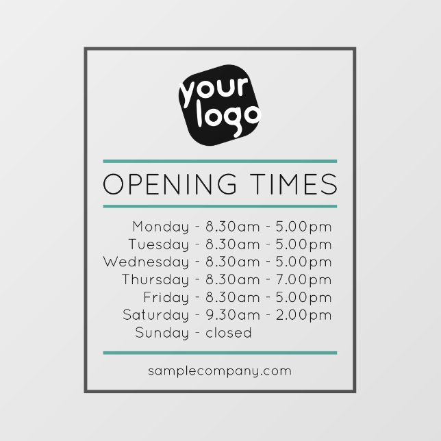  Customizable Logo And Text Business Opening Hours Wall Decal (Front)