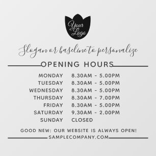 Customizable Logo And Text Business Opening Hours Window Cling