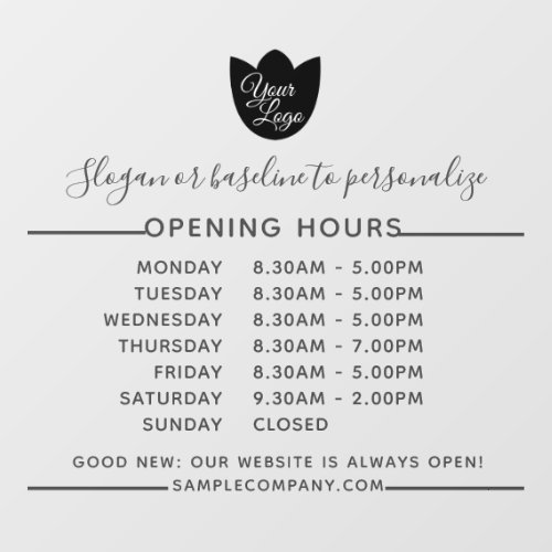  Customizable Logo And Text Business Opening Hours Window Cling