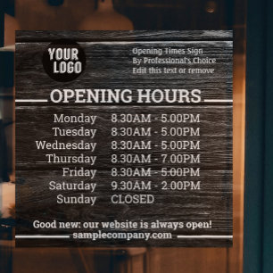 Customizable Logo And Text Business Opening Hours Window Cling