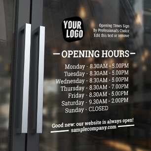 Customizable Logo And Text Business Opening Hours Window Cling
