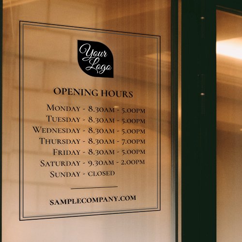 Customizable Logo And Text Business Opening Hours Window Cling