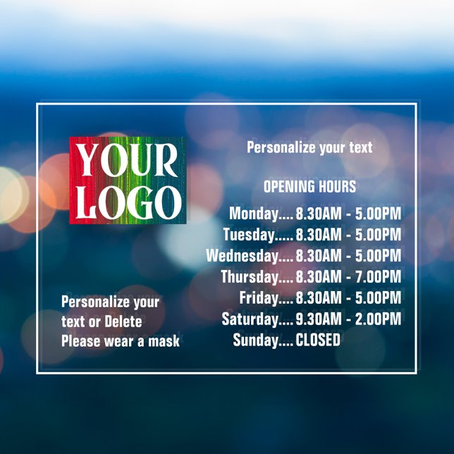 Customizable Logo And Text Business Opening Hours Window Cling (Creator Uploaded)