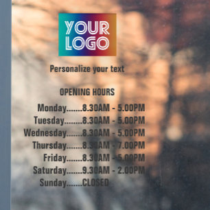 Customizable Logo And Text Business Opening Hours Window Cling