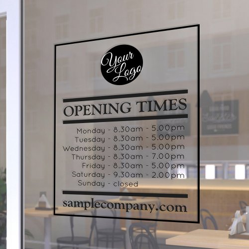 Customizable Logo And Text Business Opening Hours Window Cling