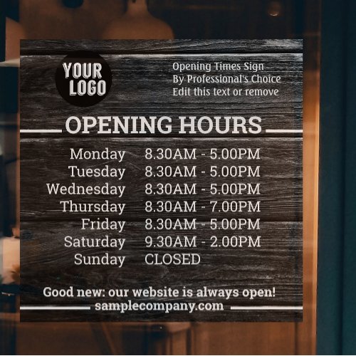 Customizable Logo And Text Business Opening Hours Window Cling