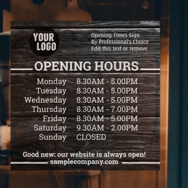 Customizable Logo And Text Business Opening Hours Window Cling (Creator Uploaded)