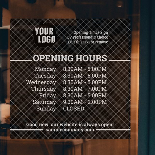 Customizable Logo And Text Business Opening Hours Window Cling (Creator Uploaded)