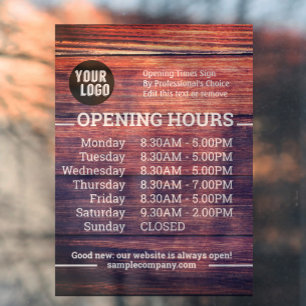 Customizable Logo And Text Business Opening Hours Window Cling