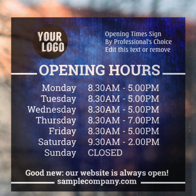 Customizable Logo And Text Business Opening Hours Window Cling (Creator Uploaded)