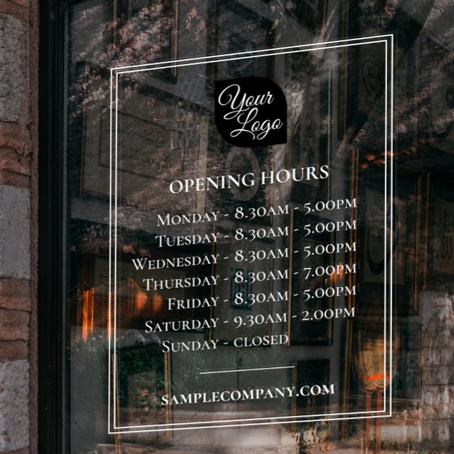 Customizable Logo And Text Business Opening Hours Window Cling (Creator Uploaded)