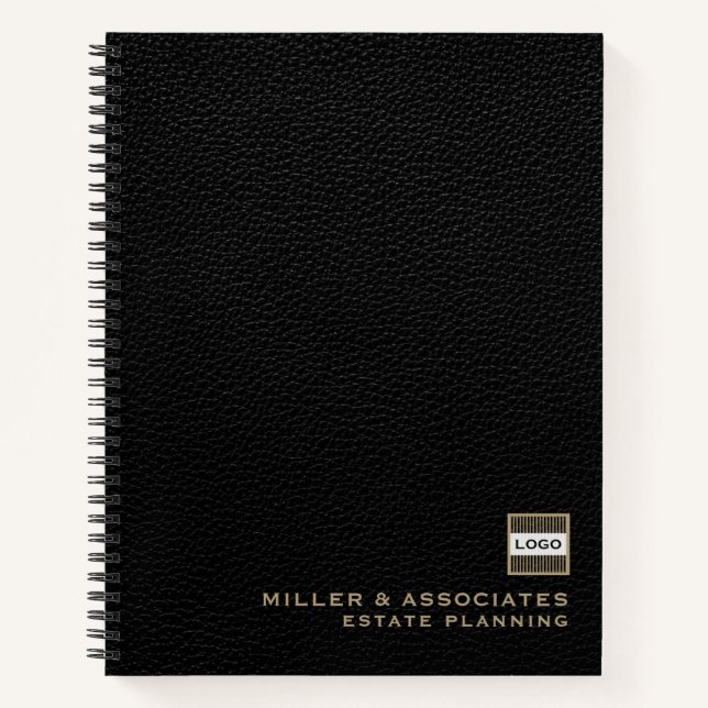 Customizable Logo Black Leather Estate Planning Notebook (Front)