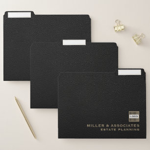 Customizable Logo Black Leather File Folder