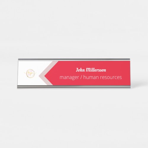 Customizable Logo Large Rectangle Red And White  Desk Name Plate