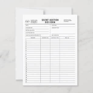 Customizable Logo Silent Auction Bid Form Template