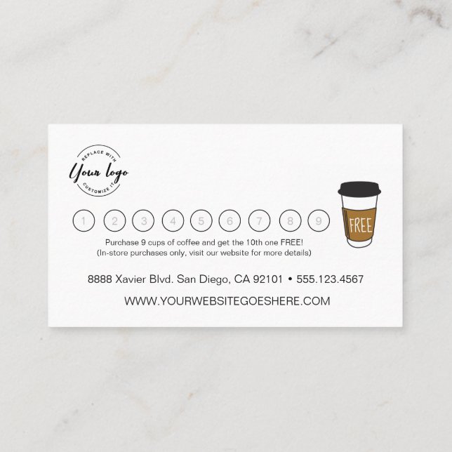 Customizable logo Simple Coffee Business  Loyalty Card (Back)