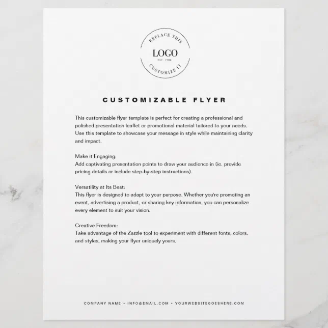 Customizable logo text contact info business flyer | Zazzle