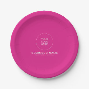 Customizable Logo Text Pink Solid Color Round Paper Plates