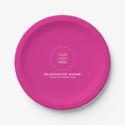 Customizable Logo Text Pink Solid Color Round Paper Plates