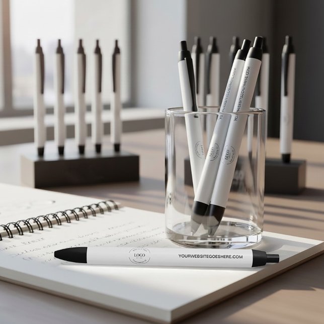 Customizable logo website simple business pen (Customizable business logo and website on white pens.)