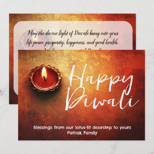 Customizable Lotus Lights Blessing Diwali Card