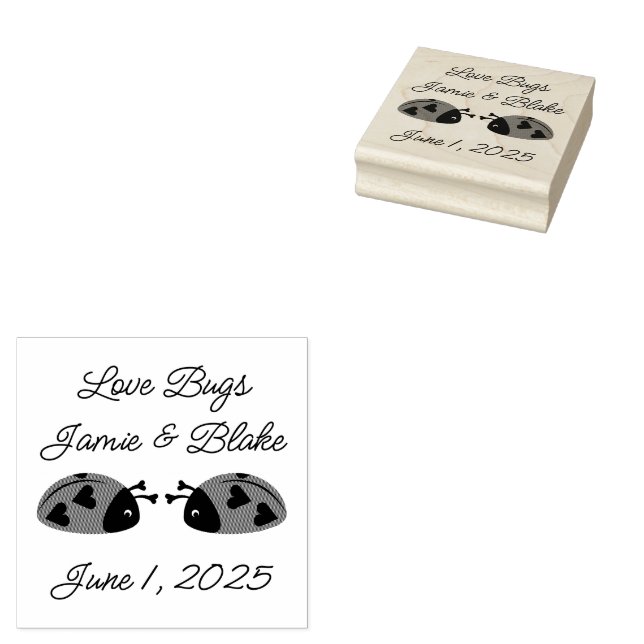 Customizable Love Bugs Rubber Stamp (Stamped)